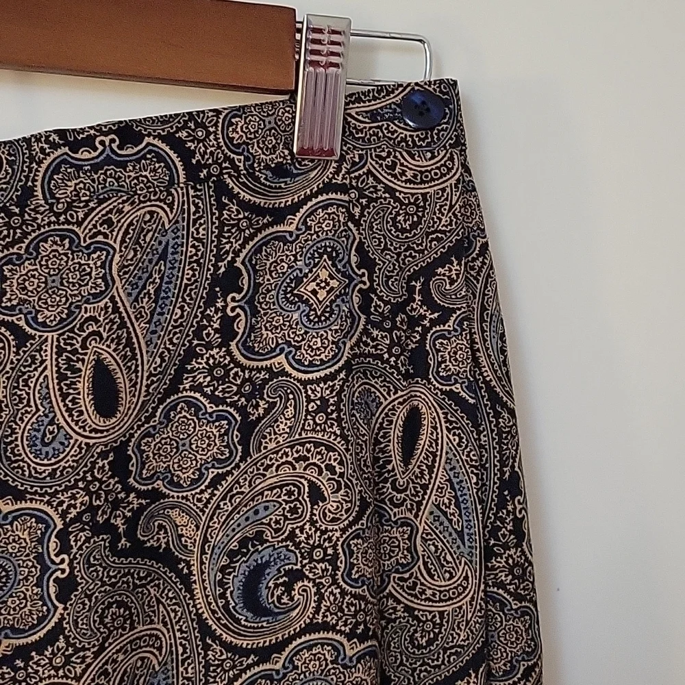 Vtg TALBOTS 1990s Navy Brown Paisley Preppy Wrap Mini Skirt